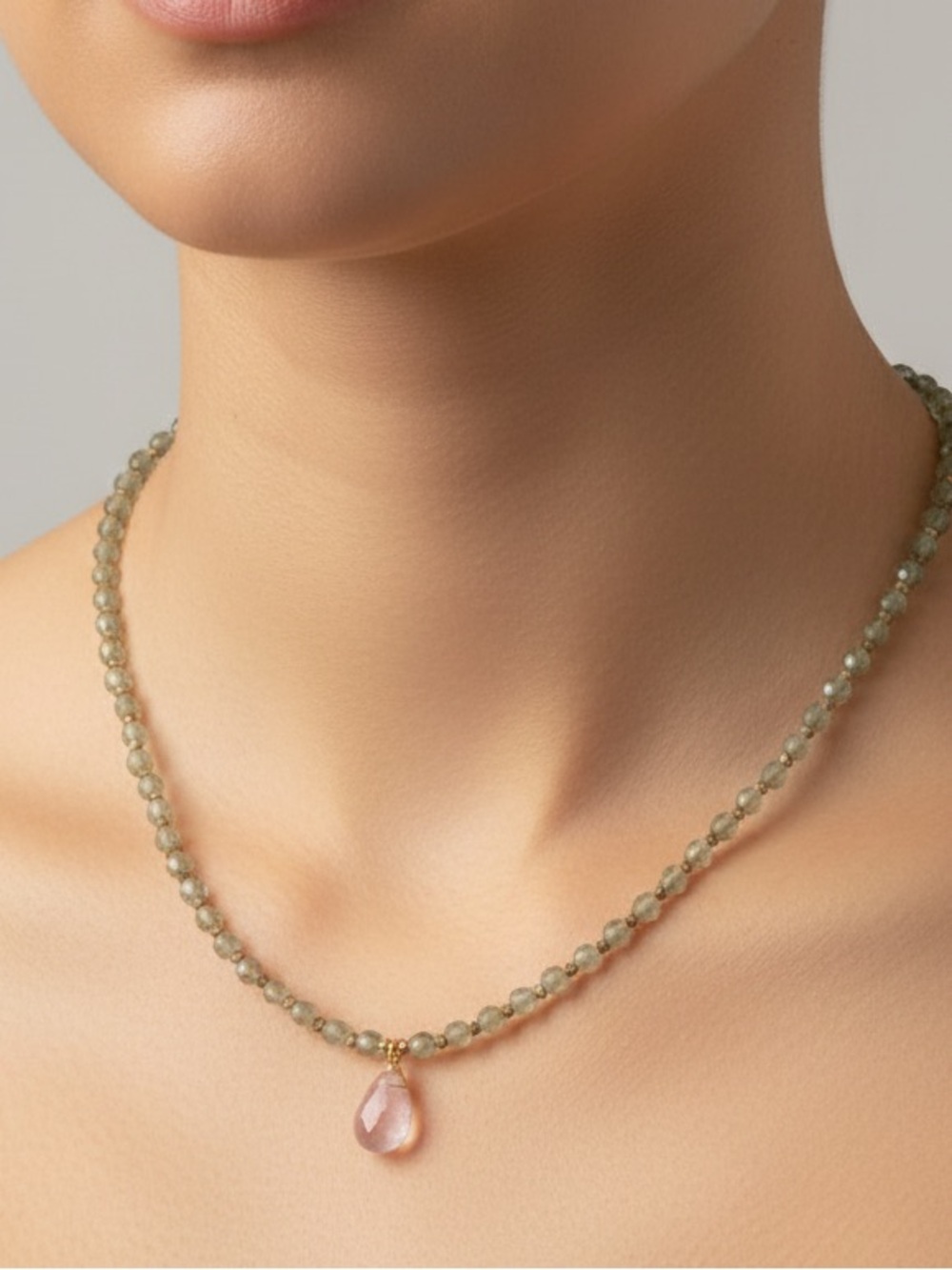 August Birthstone: Peridot & Tourmaline Beaded Necklace with Strawberry Quartz
